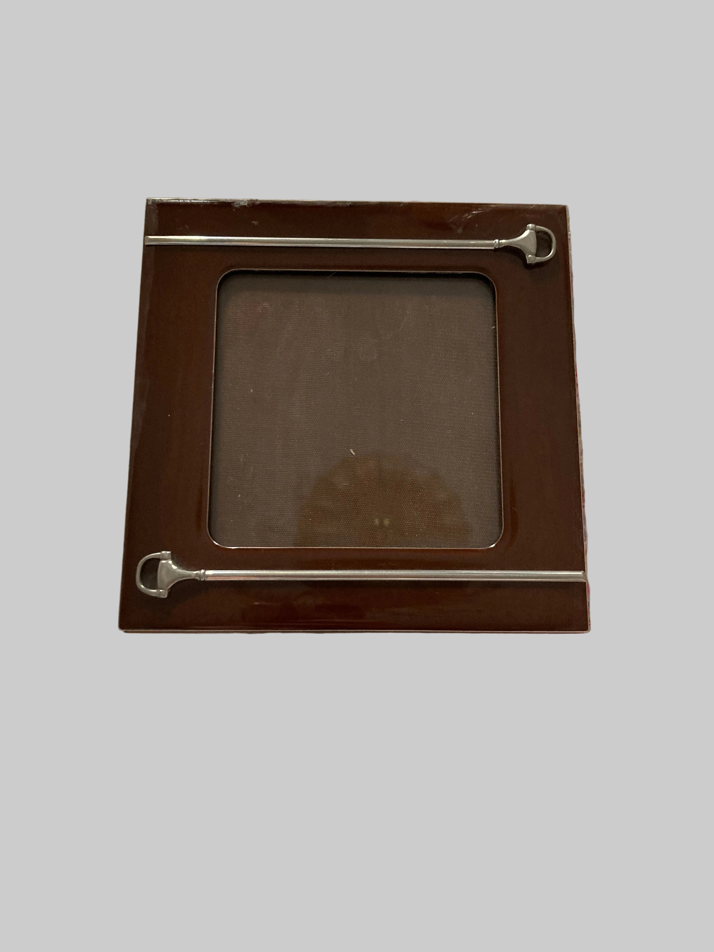 Gucci Picture Frame, Brown Lacquer with Silver-Plated Horsebit, Italy, c.1970s