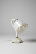 Murano Opaline Glass Table Lamp, Ribbed Body with Ruffled Shade, Italy, c.1970s