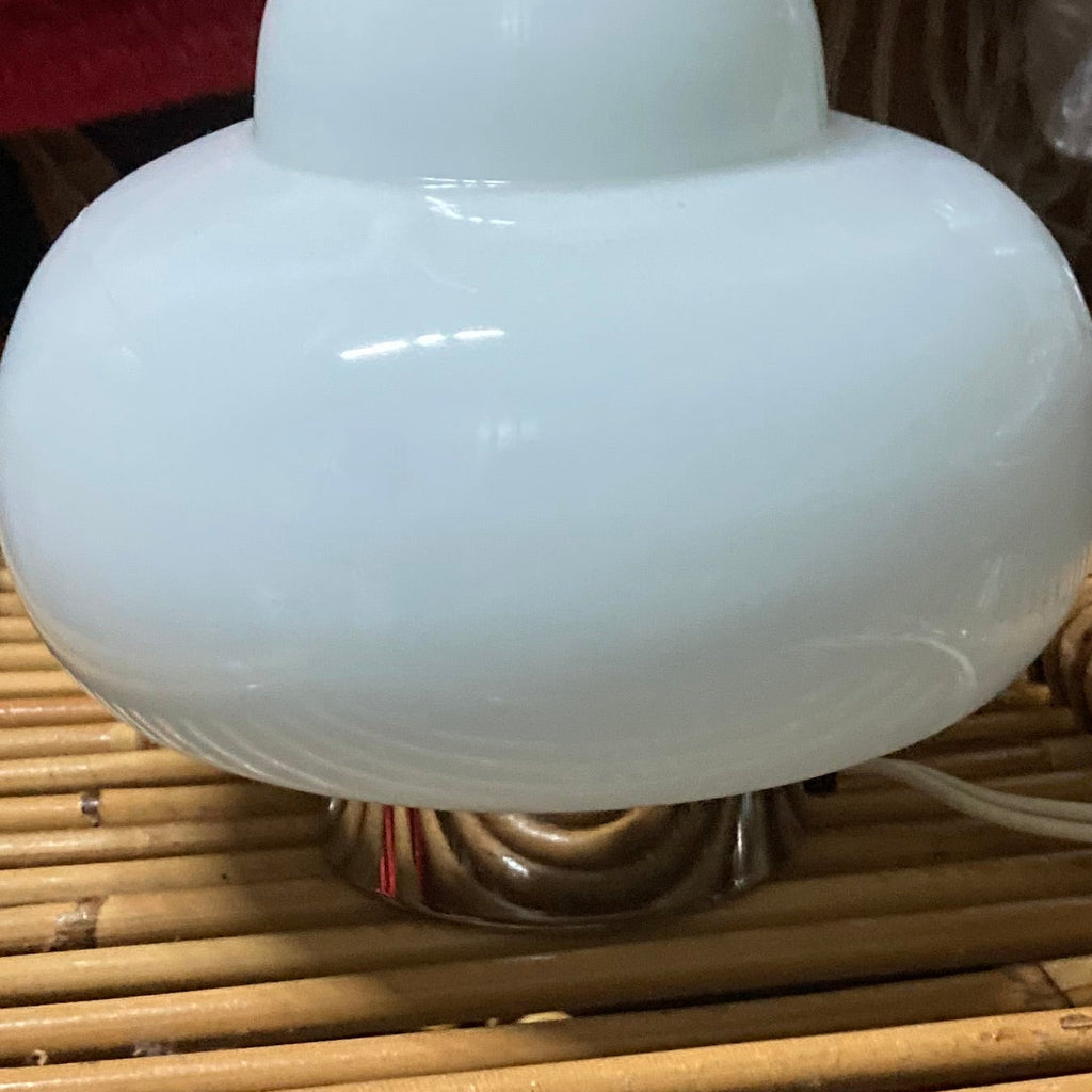 Pair of Space Age Mushroom Table Lamps, White Opaline Murano Glass, Italy, c.1970s