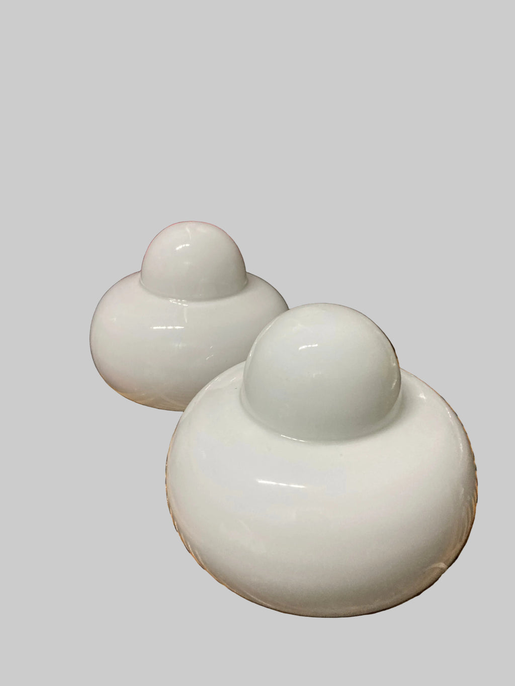 Pair of Space Age Mushroom Table Lamps, White Opaline Murano Glass, Italy, c.1970s