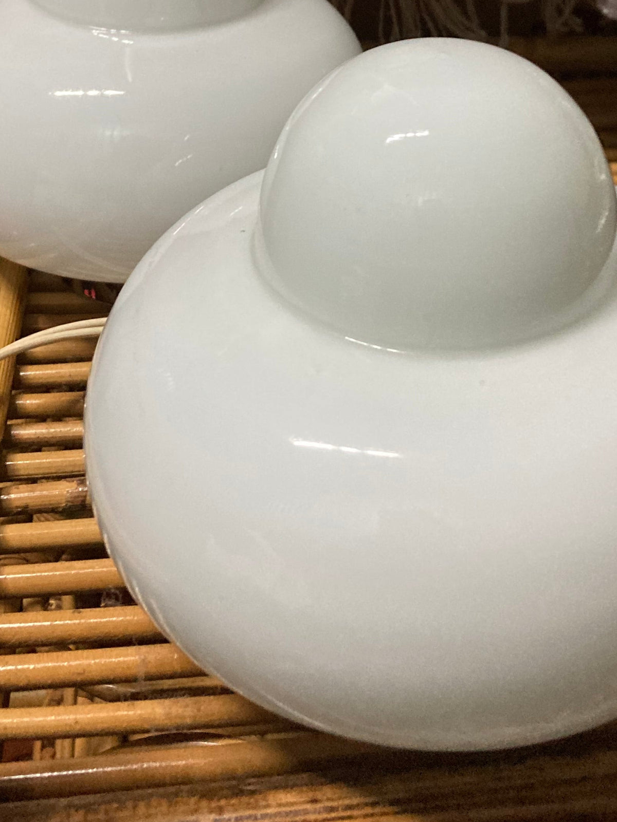 Pair of Space Age Mushroom Table Lamps, White Opaline Murano Glass, Italy, c.1970s