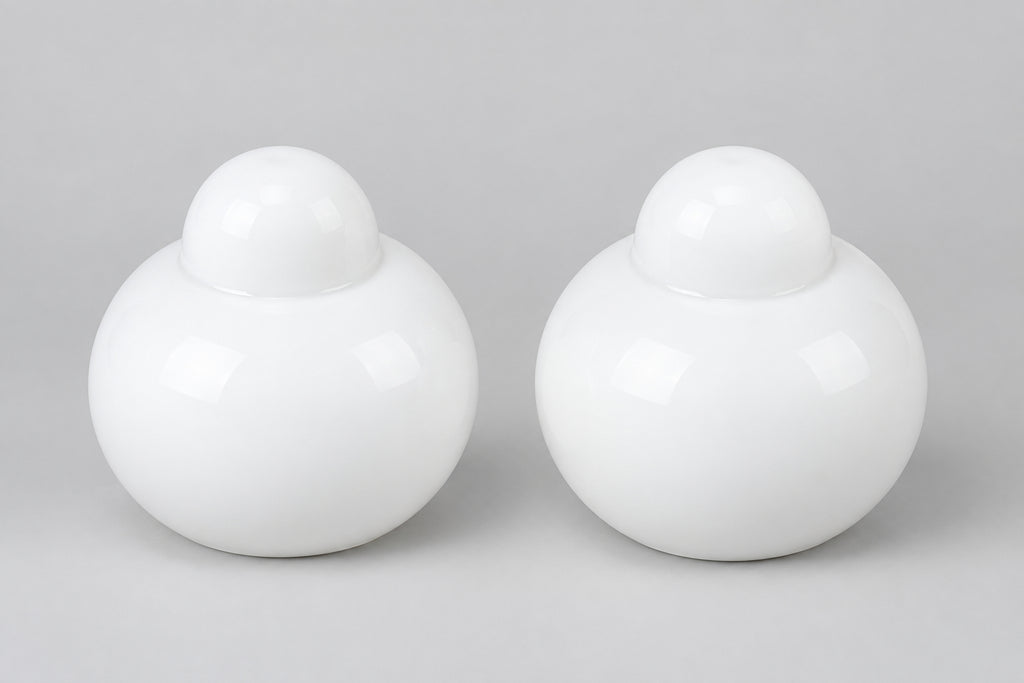 Pair of Space Age Mushroom Table Lamps, White Opaline Murano Glass, Italy, c.1970s