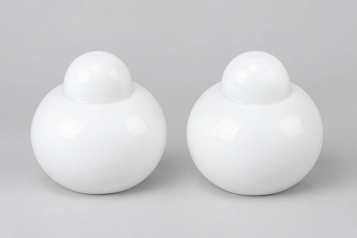 Pair of Space Age Mushroom Table Lamps, White Opaline Murano Glass, Italy, c.1970s