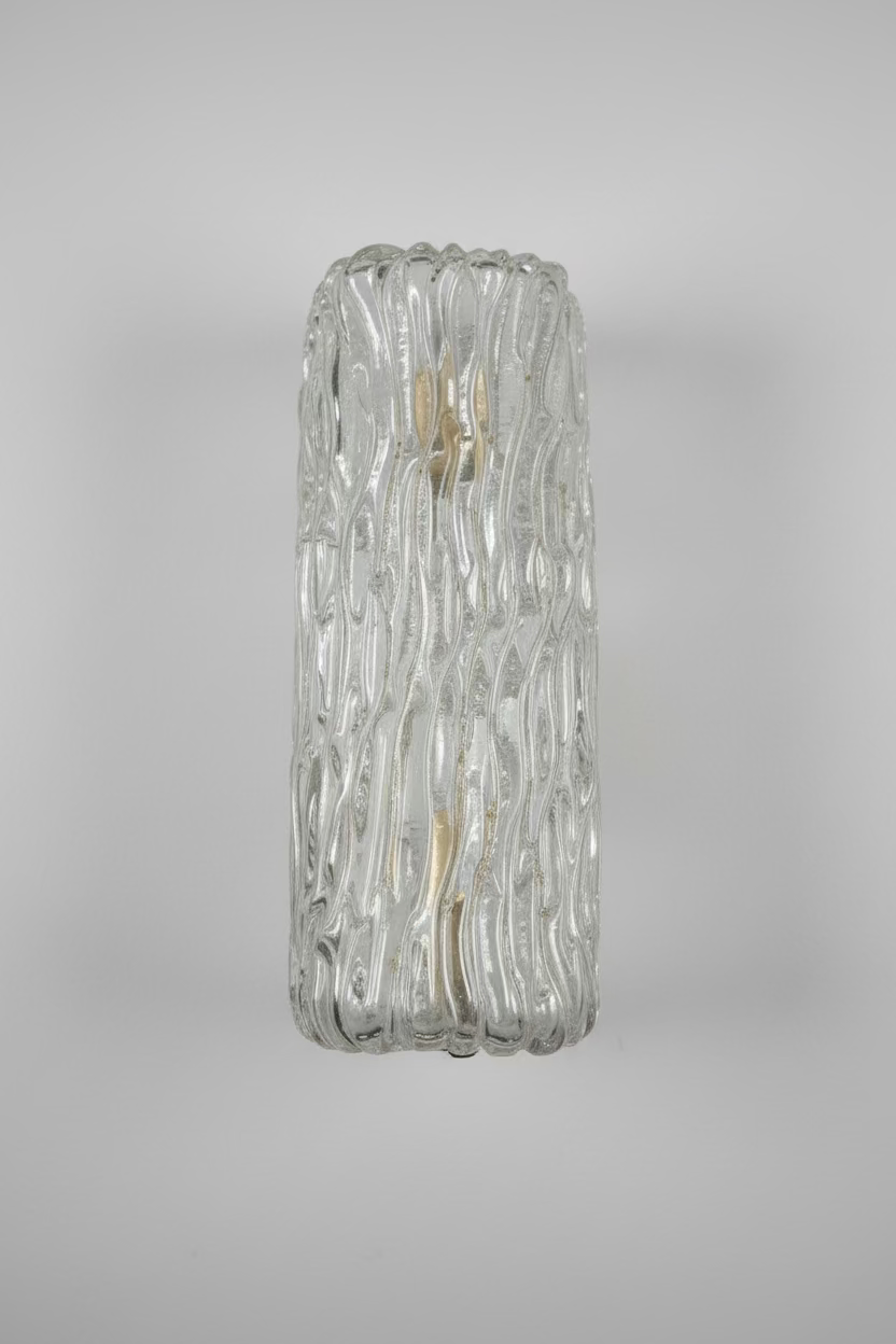 Ice Glass Wall Light in the Manner of J.T. Kalmar, Textured Glass and Steel, Austria/Germany, c.1960s–1970s