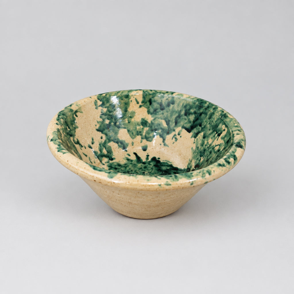 Italian Spugnato Terracotta Bowl, Green Sponged Glaze on Cream Slip, Italy, c.1950s–1970s