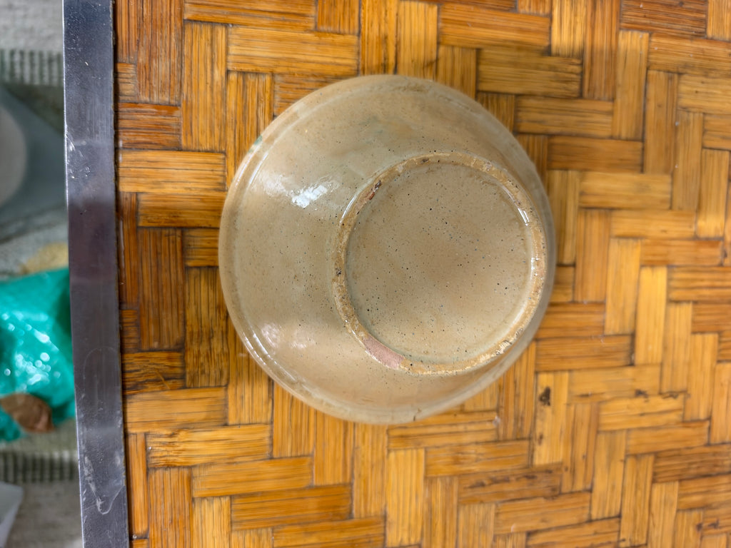 Italian Spugnato Terracotta Bowl, Green Sponged Glaze on Cream Slip, Italy, c.1950s–1970s