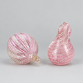 Pair of Murano Glass Fruits, Pink and White Filigrana, Lemon and Pear, Italy, c.1960s–1970s