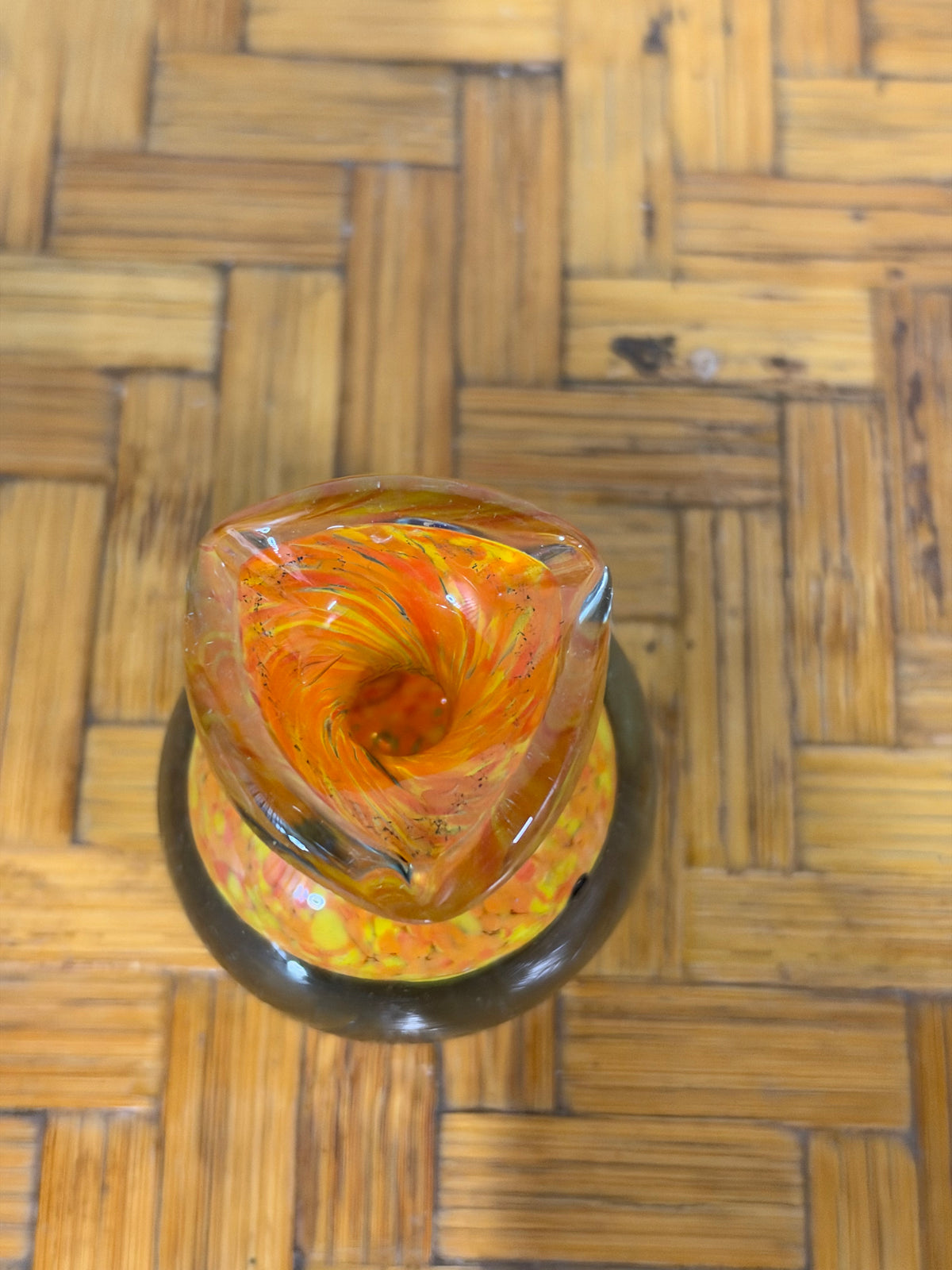 Small Murano Glass Vase, Orange and Yellow with Millefiori Murrine, Italy, c.1960s–1970s