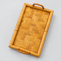 Italian Bamboo and Rattan Serving Tray, Parquet Weave with Cane Frame, Italy, c.1970s