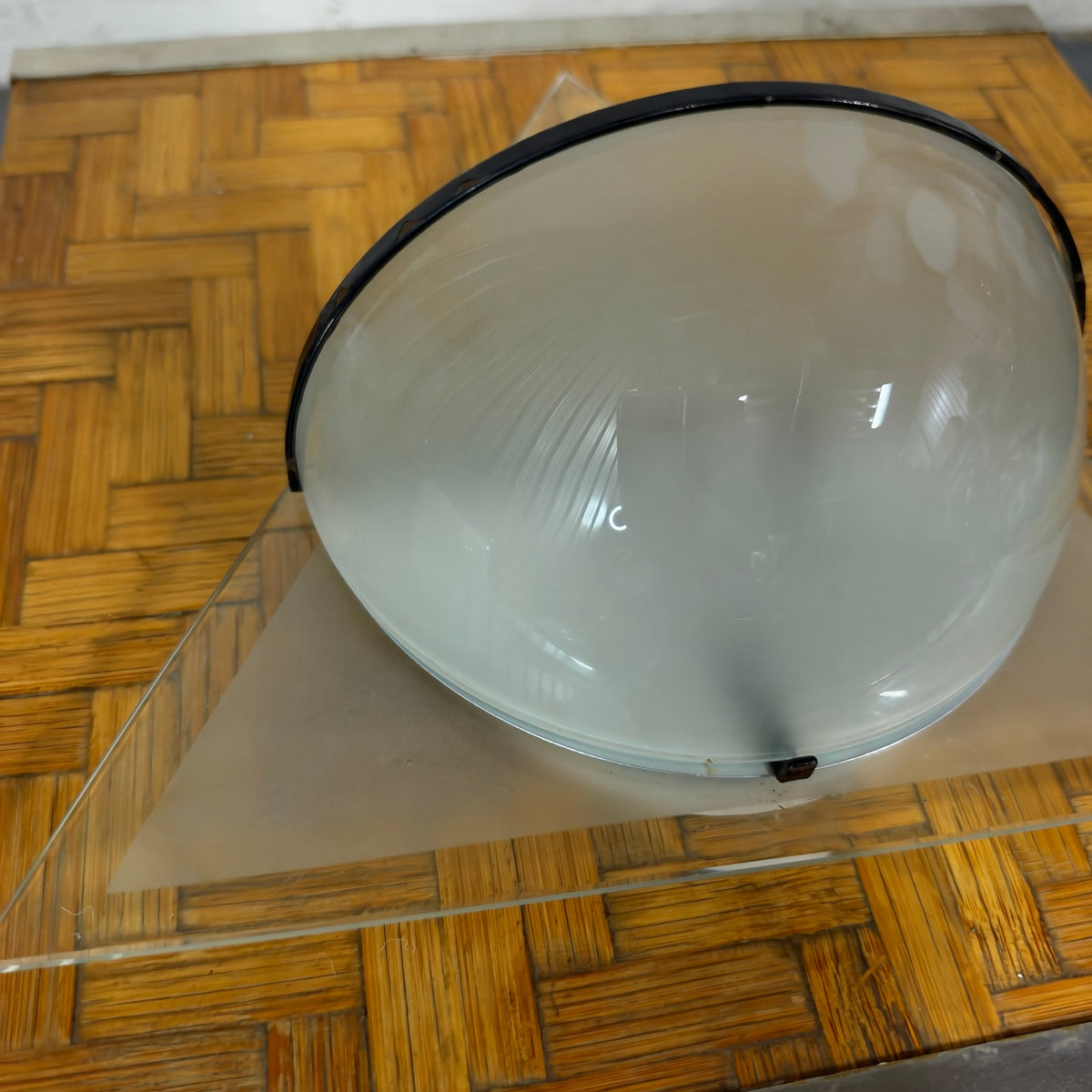 Lamperti "Illo" Wall Lights, Etched Glass and Black Metal, Pair, Italy, c.1980s
