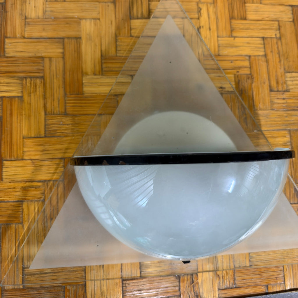 Lamperti "Illo" Wall Lights, Etched Glass and Black Metal, Pair, Italy, c.1980s