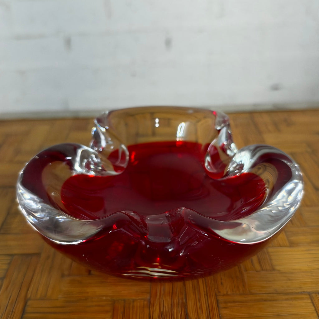 Murano Sommerso Glass Bowl, Ruby Red Cased in Clear, Italy, c.1960s