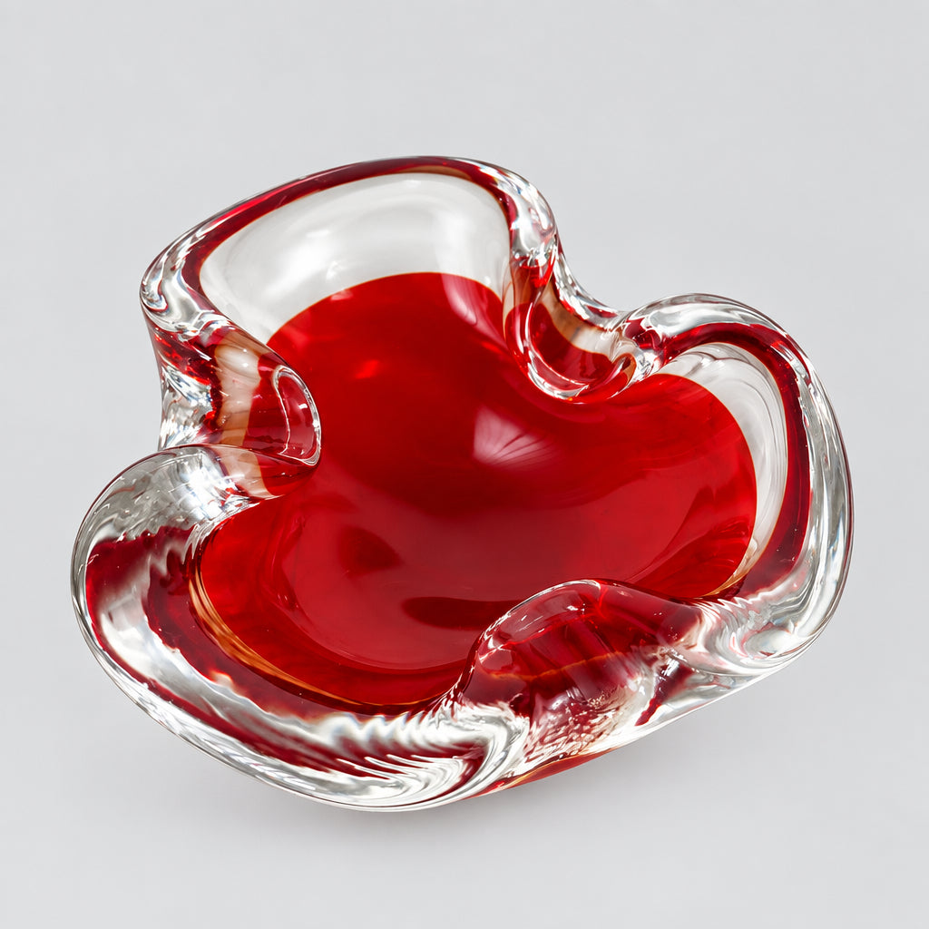 Murano Sommerso Glass Bowl, Ruby Red Cased in Clear, Italy, c.1960s