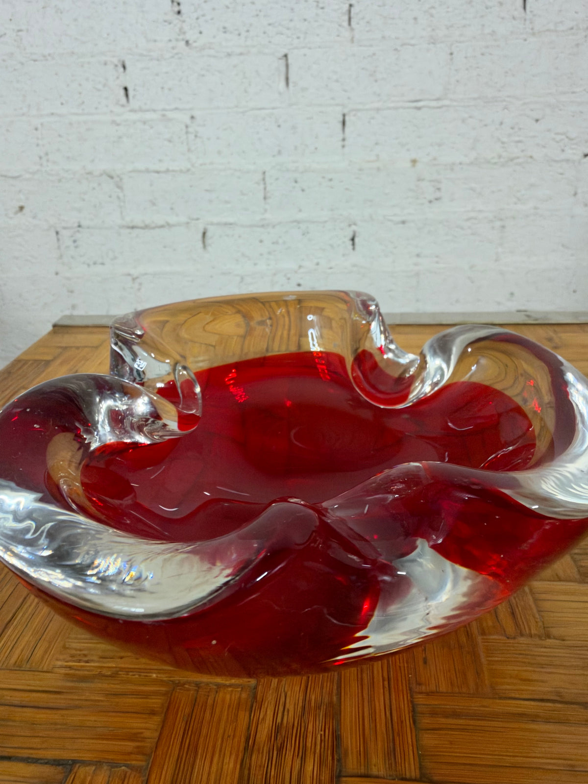 Murano Sommerso Glass Bowl, Ruby Red Cased in Clear, Italy, c.1960s