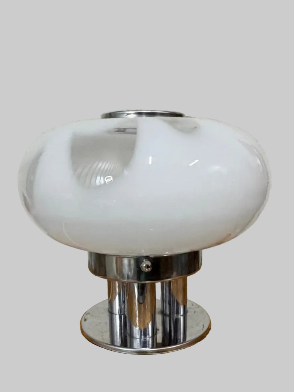 Murano Glass Table Lamp in the Manner of Carlo Nason for Mazzega, White and Clear Glass on Chrome, Italy, c.1970s