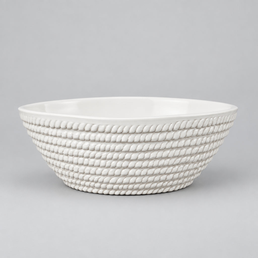 Italian White Glazed Ceramic Bowl, Textured Exterior, Italy, c.1970s