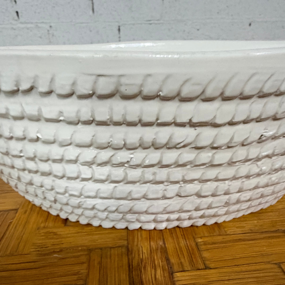 Italian White Glazed Ceramic Bowl, Textured Exterior, Italy, c.1970s