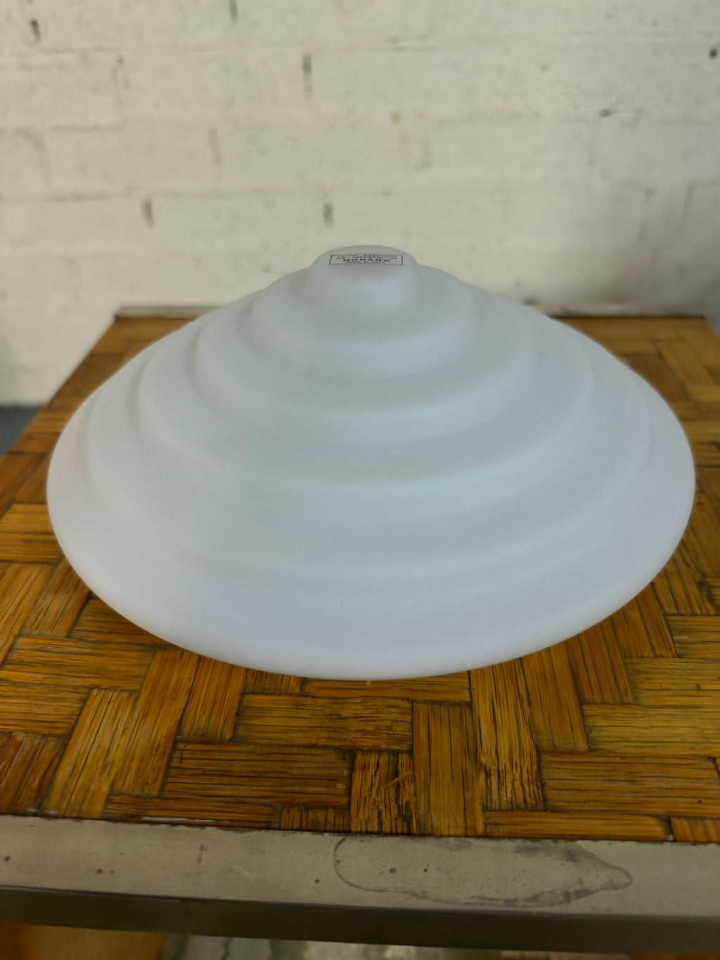 Murano Glass Flush Mount Ceiling Light, Stepped Satin White Glass, Italy, c.1980s