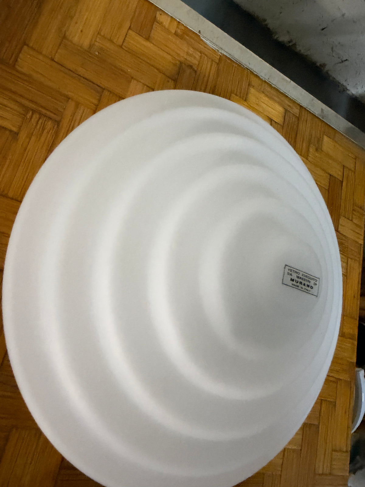 Murano Glass Flush Mount Ceiling Light, Stepped Satin White Glass, Italy, c.1980s