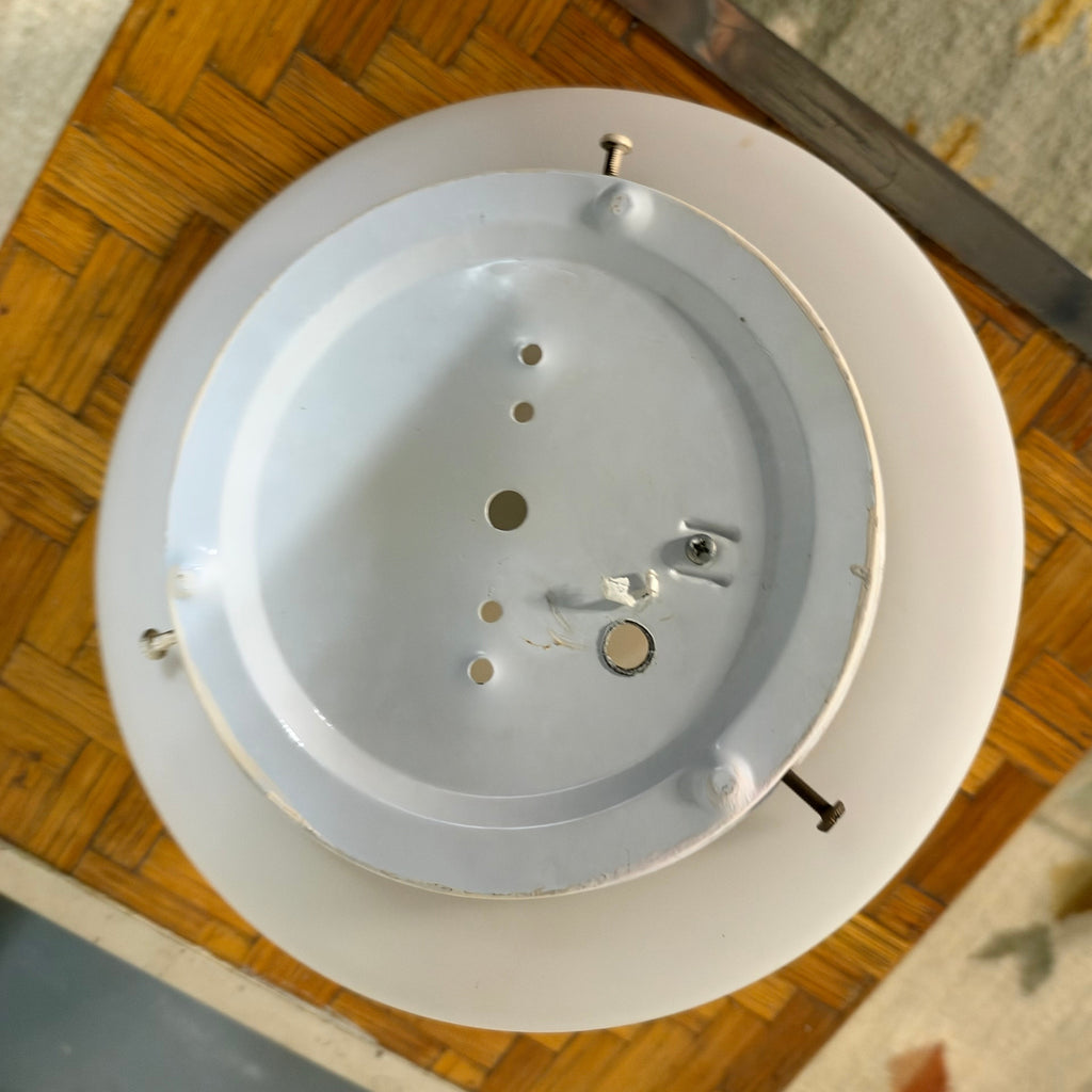 Murano Glass Flush Mount Ceiling Light, Stepped Satin White Glass, Italy, c.1980s