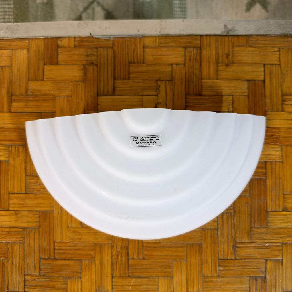 Murano Glass Half-Moon Wall Light, Stepped Satin White Glass, Italy, c.1980s
