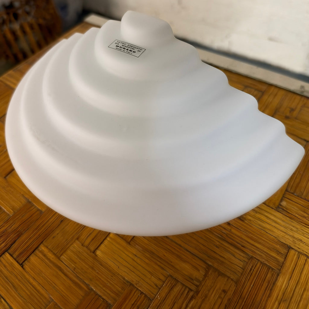 Murano Glass Half-Moon Wall Light, Stepped Satin White Glass, Italy, c.1980s