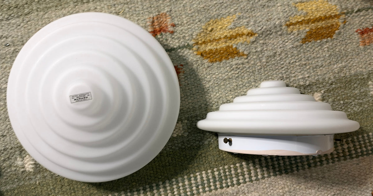 Murano Glass Flush Mount Ceiling Light, Stepped Satin White Glass, Italy, c.1980s