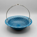 Basketweave Bowl with Chrome Handle, Deep Blue Glaze, Italy, c.1960s–1970s