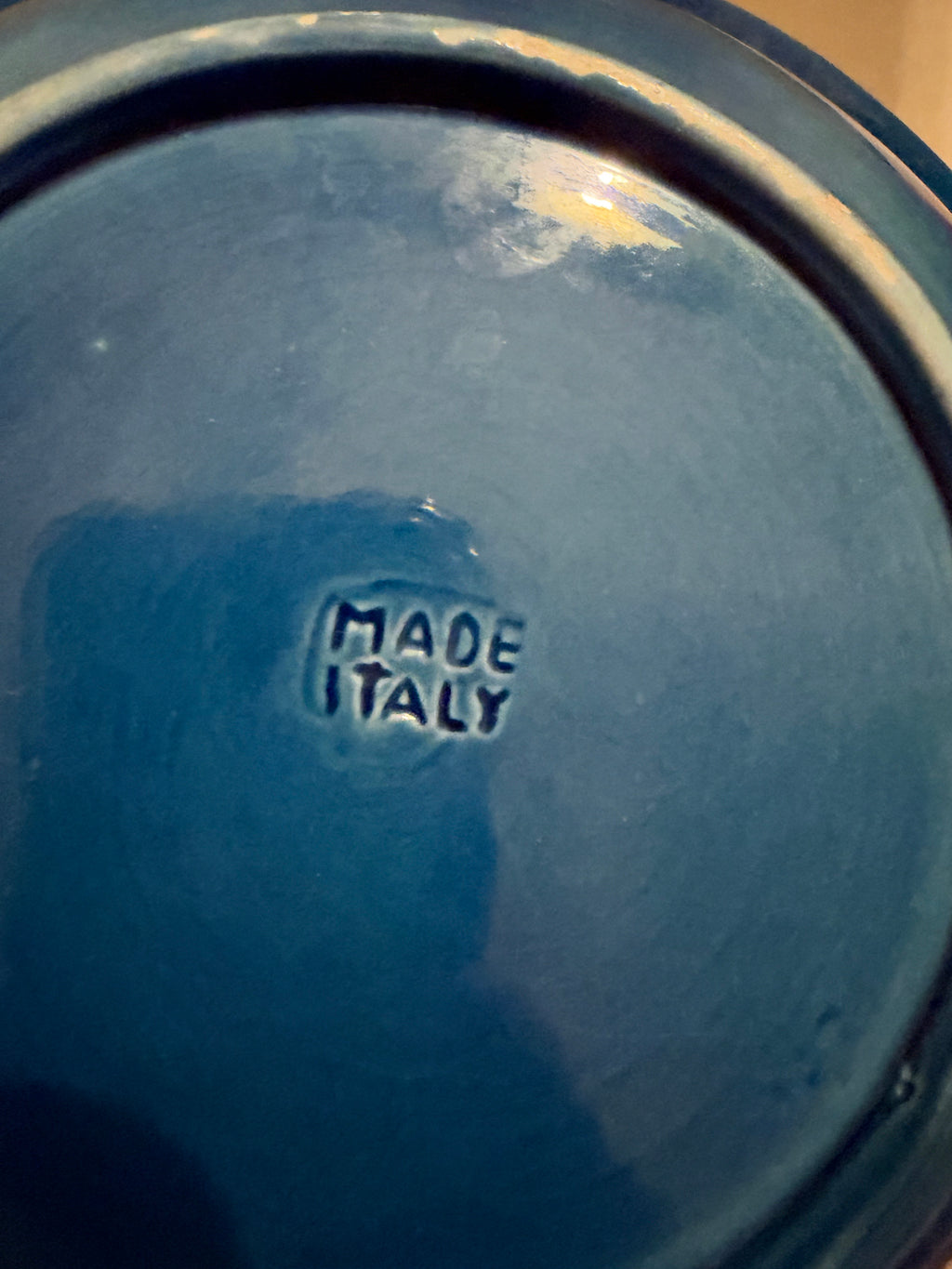 Basketweave Bowl with Chrome Handle, Deep Blue Glaze, Italy, c.1960s–1970s