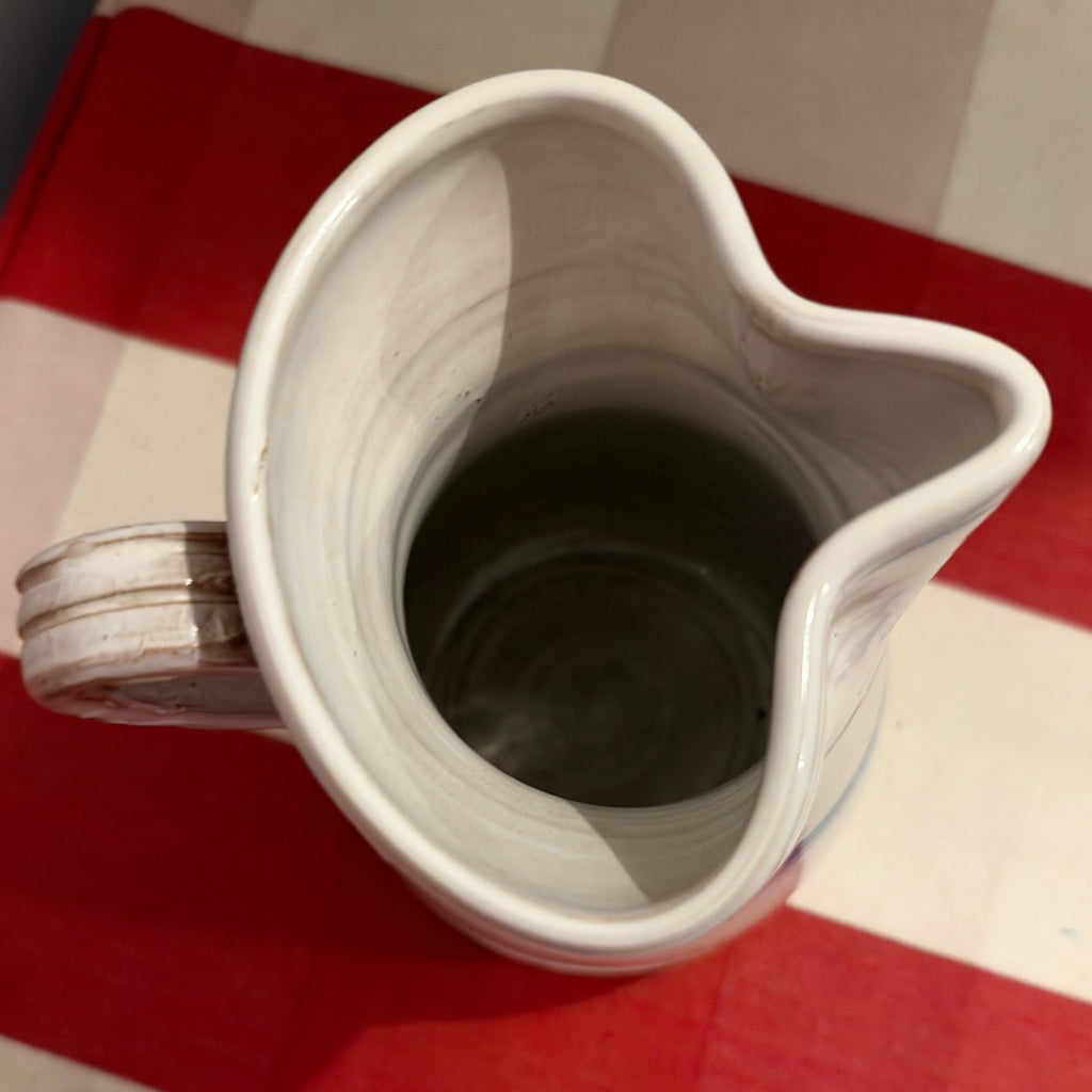 Hand-Thrown Ceramic Jug with Blue Bands, Puglia, Italy