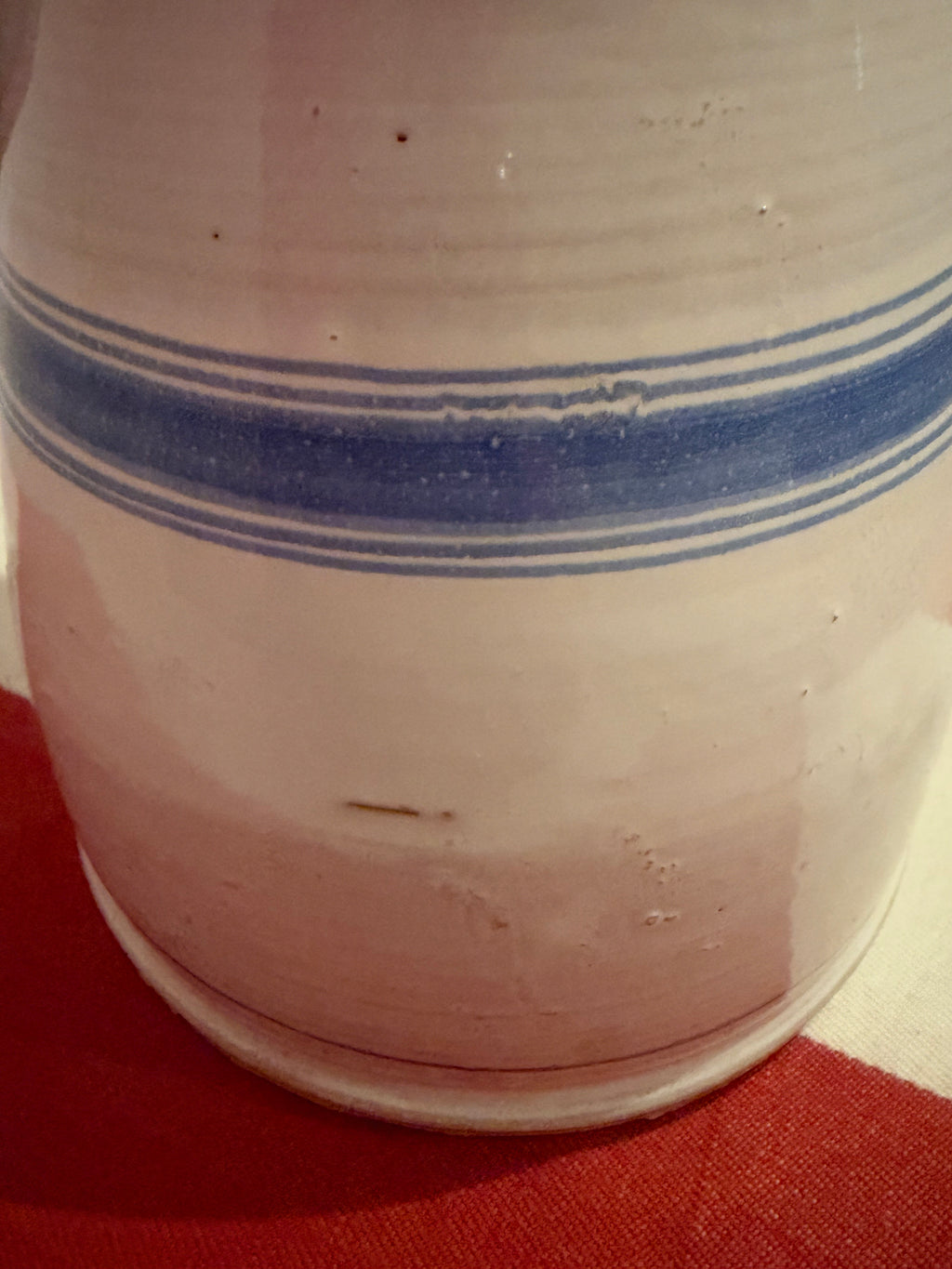 Hand-Thrown Ceramic Jug with Blue Bands, Puglia, Italy