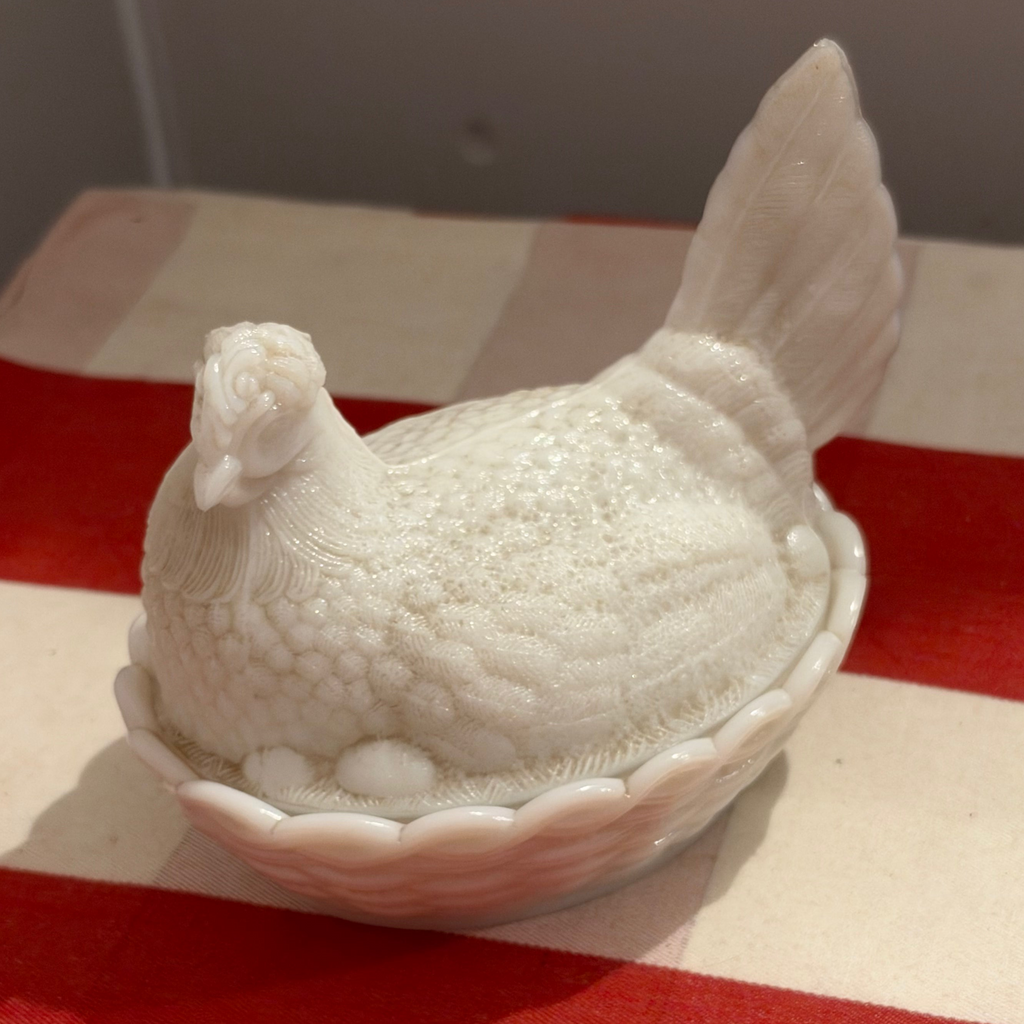 Milk Glass Hen on Nest Covered Dish, Sourced in Italy, c.1950s–1960s