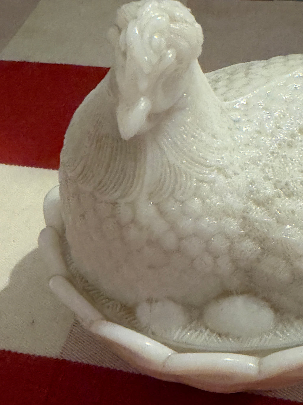 Milk Glass Hen on Nest Covered Dish, Sourced in Italy, c.1950s–1960s