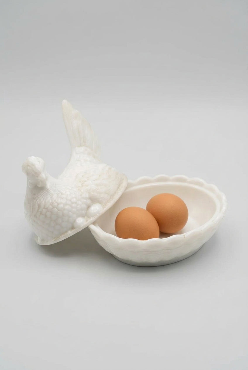 Milk Glass Hen on Nest Covered Dish, Sourced in Italy, c.1950s–1960s