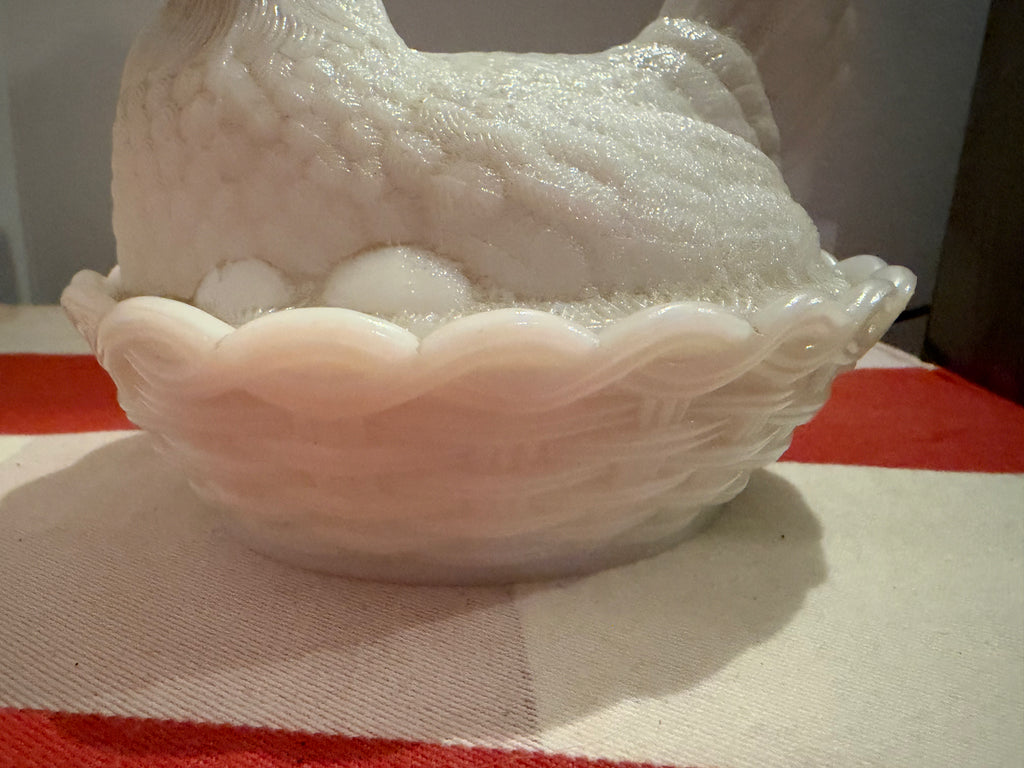 Milk Glass Hen on Nest Covered Dish, Sourced in Italy, c.1950s–1960s