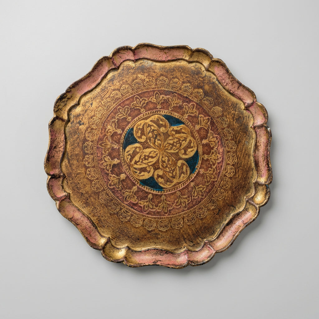 Florentine-Style Gilt Tray, Scalloped Edge, Sourced in Italy, c.1960s