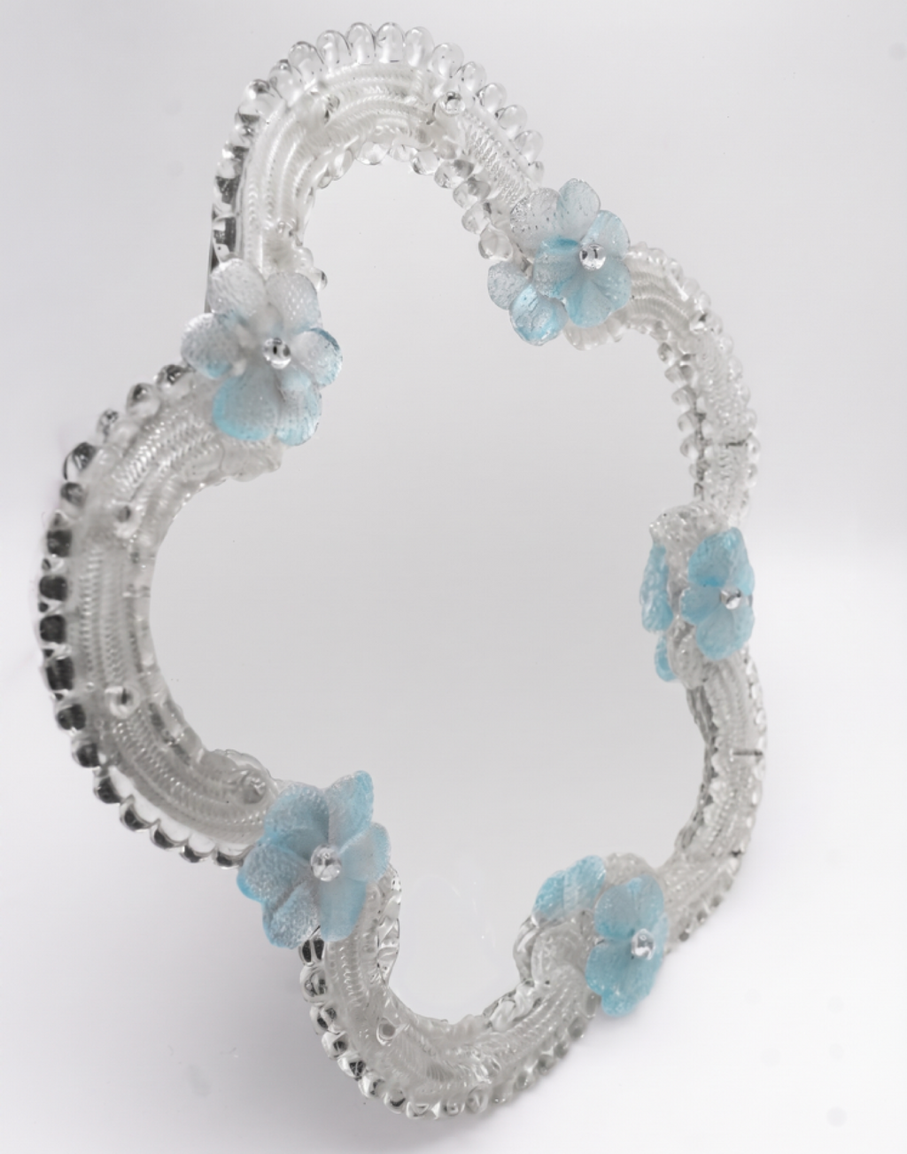 Murano Blue Glass Flowered Mirror, Italy, 1960s