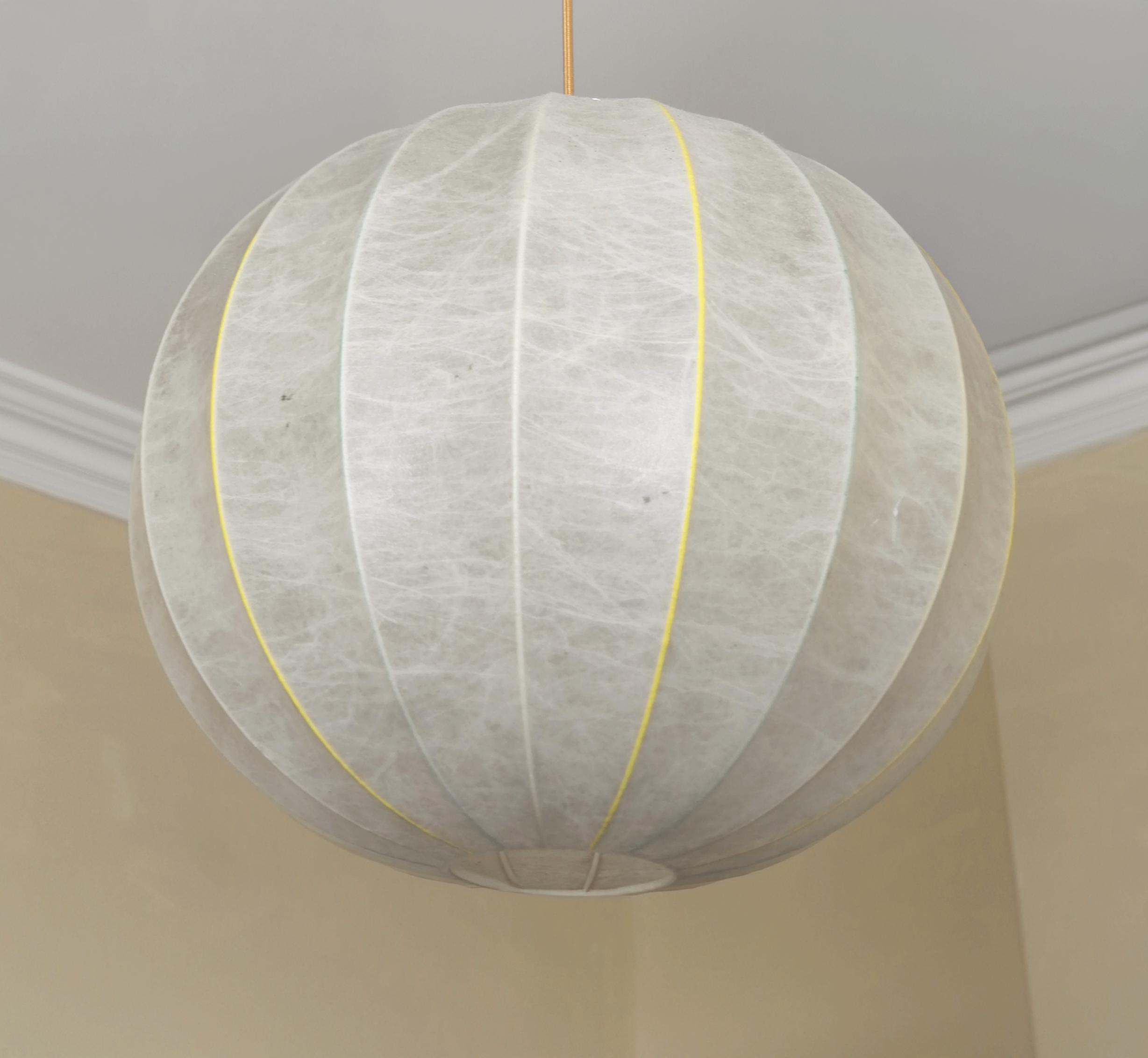 1970s Italian Cocoon Pendant with Yellow Stripes, rare Castiglioni Design