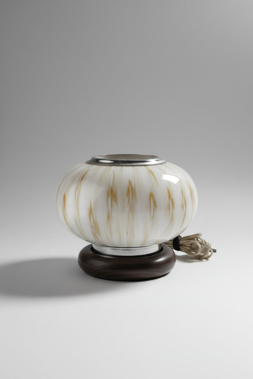 Vintage Murano Glass Table Lamp with Wooden Base attributed to Mazzega
