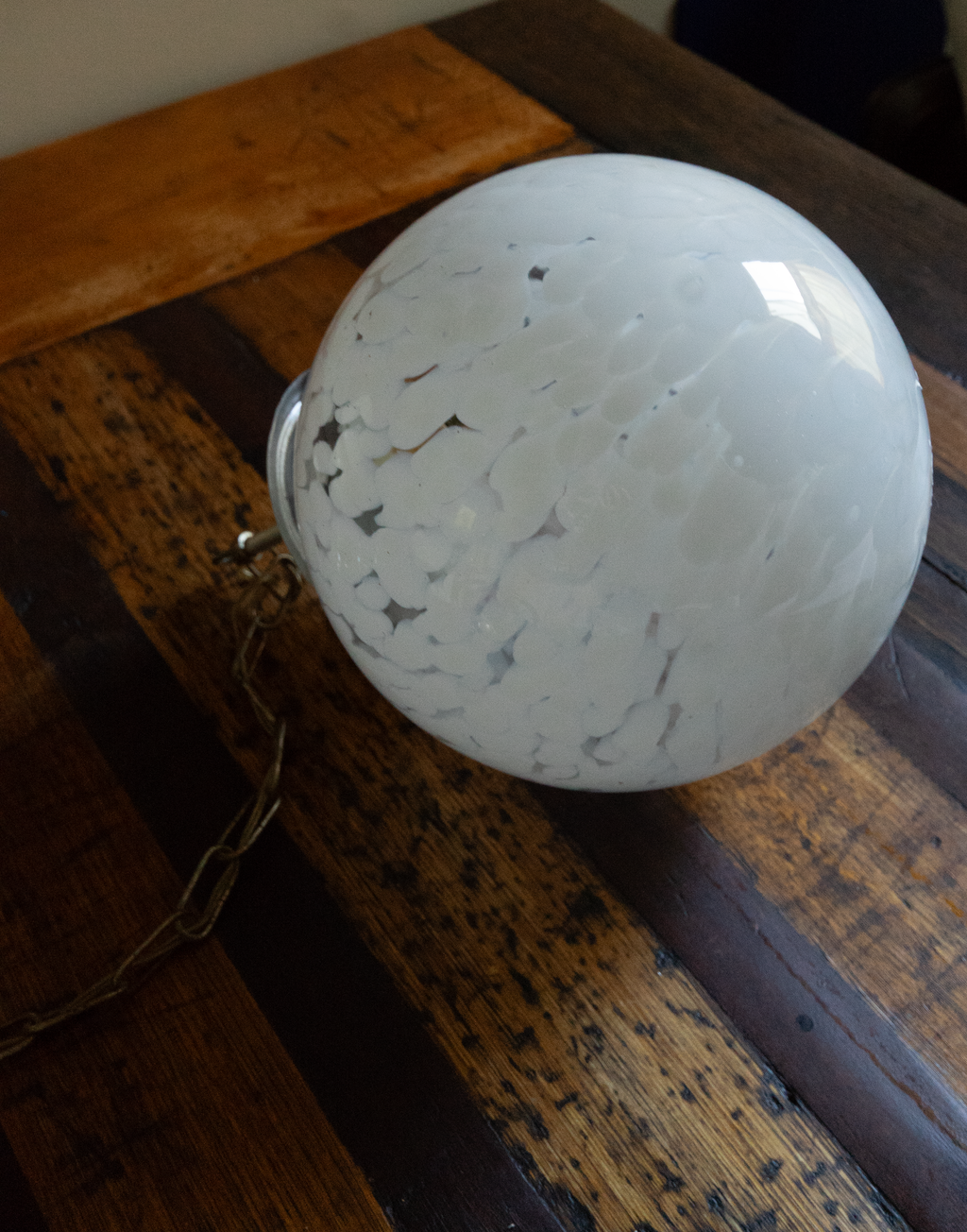Vintage Italian Murano Glass Globe Pendant Light — White Mottled, c.1970s