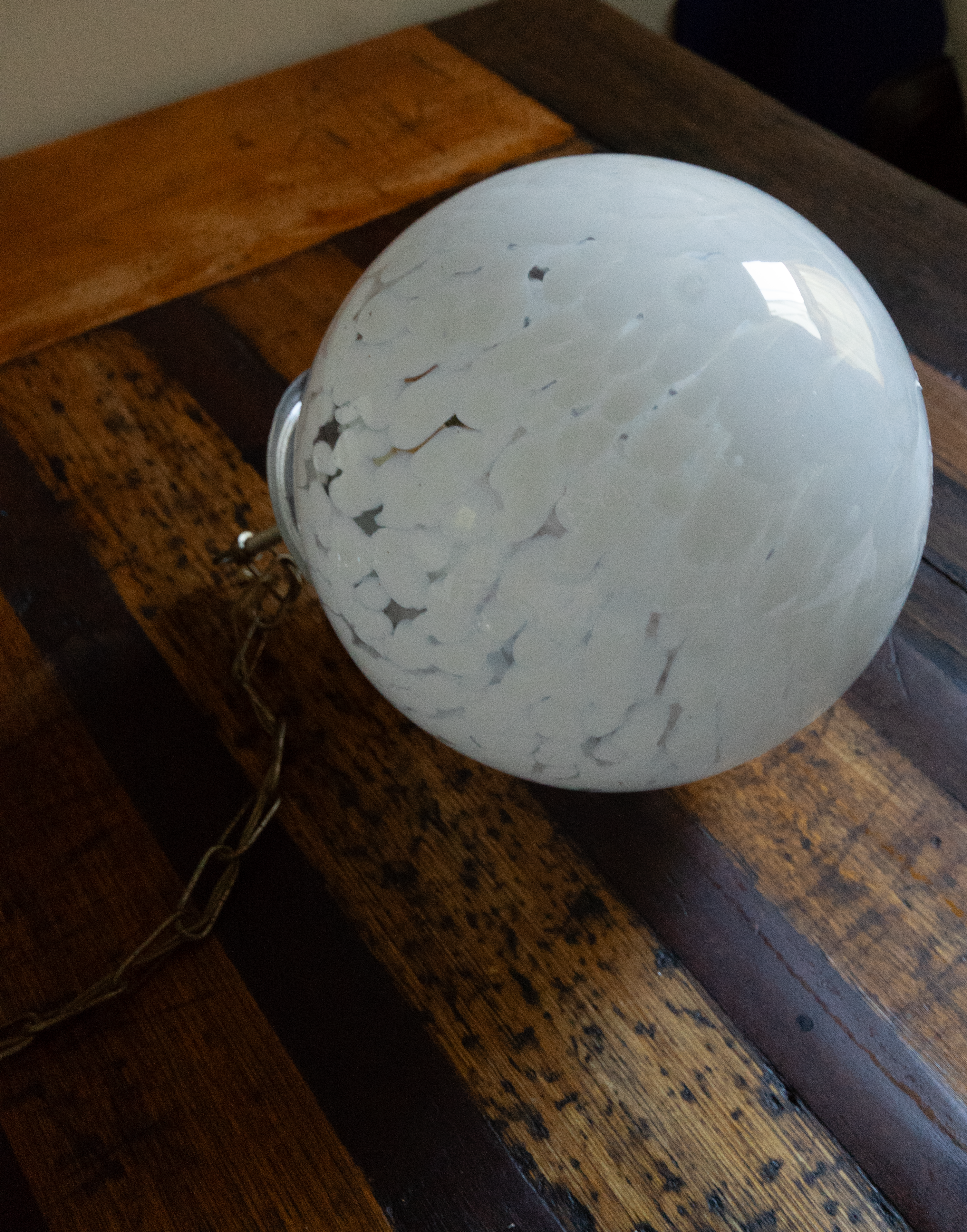 Vintage Italian Murano Glass Globe Pendant Light — White Mottled, c.1970s