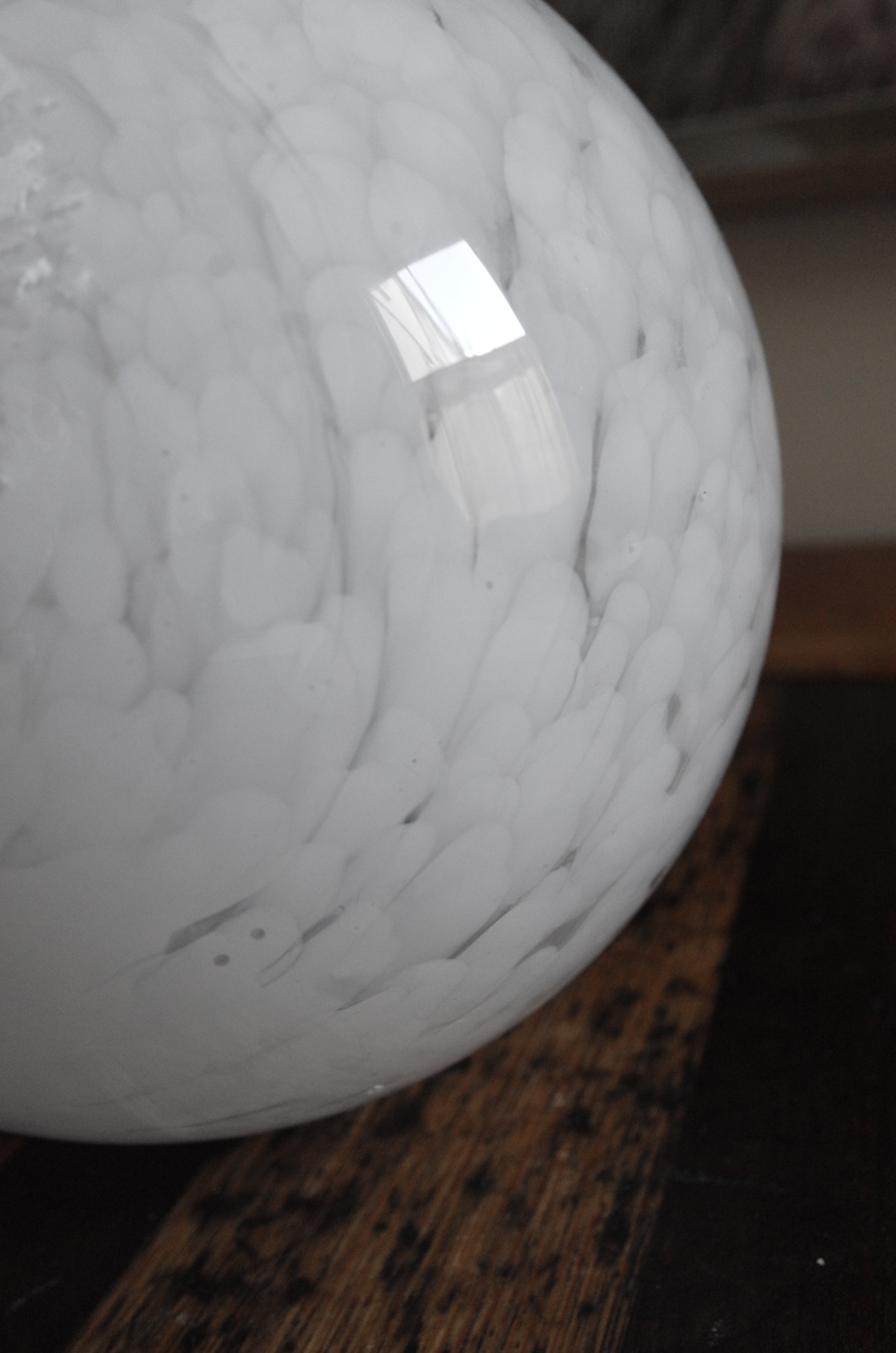 Vintage Italian Murano Glass Globe Pendant Light — White Mottled, c.1970s