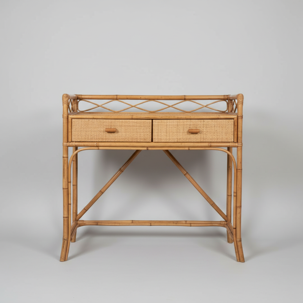 Italian 1970s Bamboo and Rattan Entrance Console/Dressing Table attributed to Bonacina.