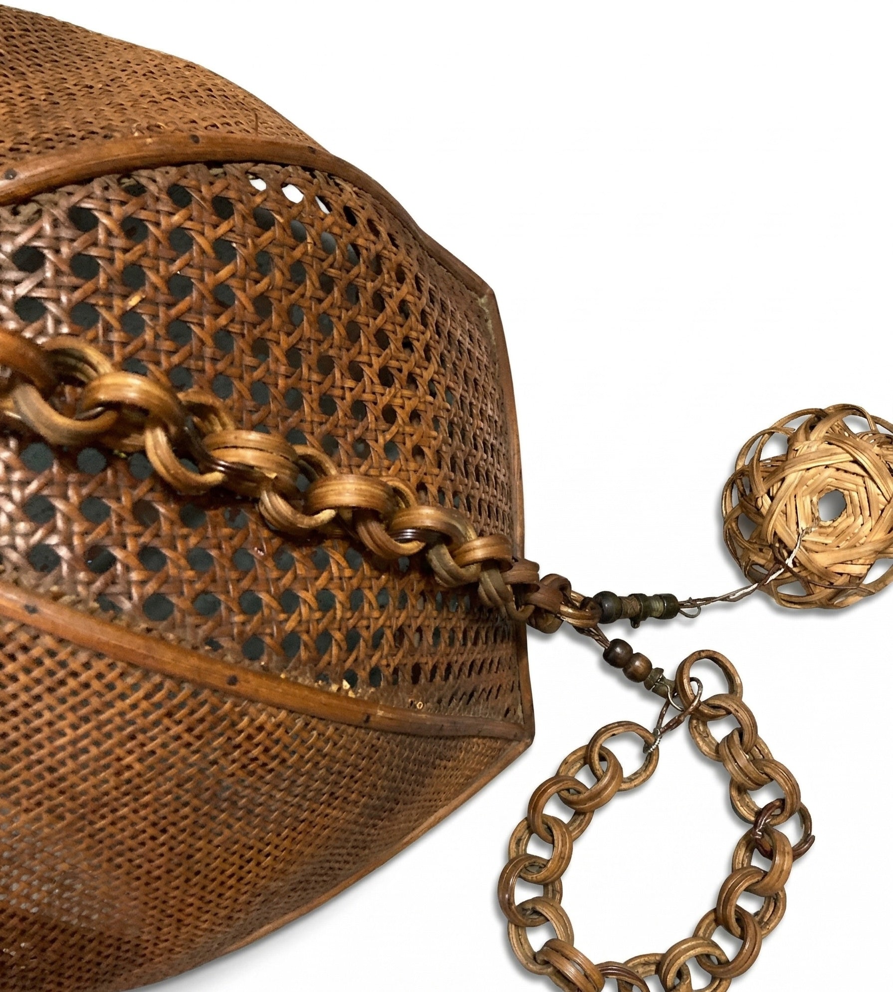 1960s Italian Woven Rattan Pendant with Wood Chain