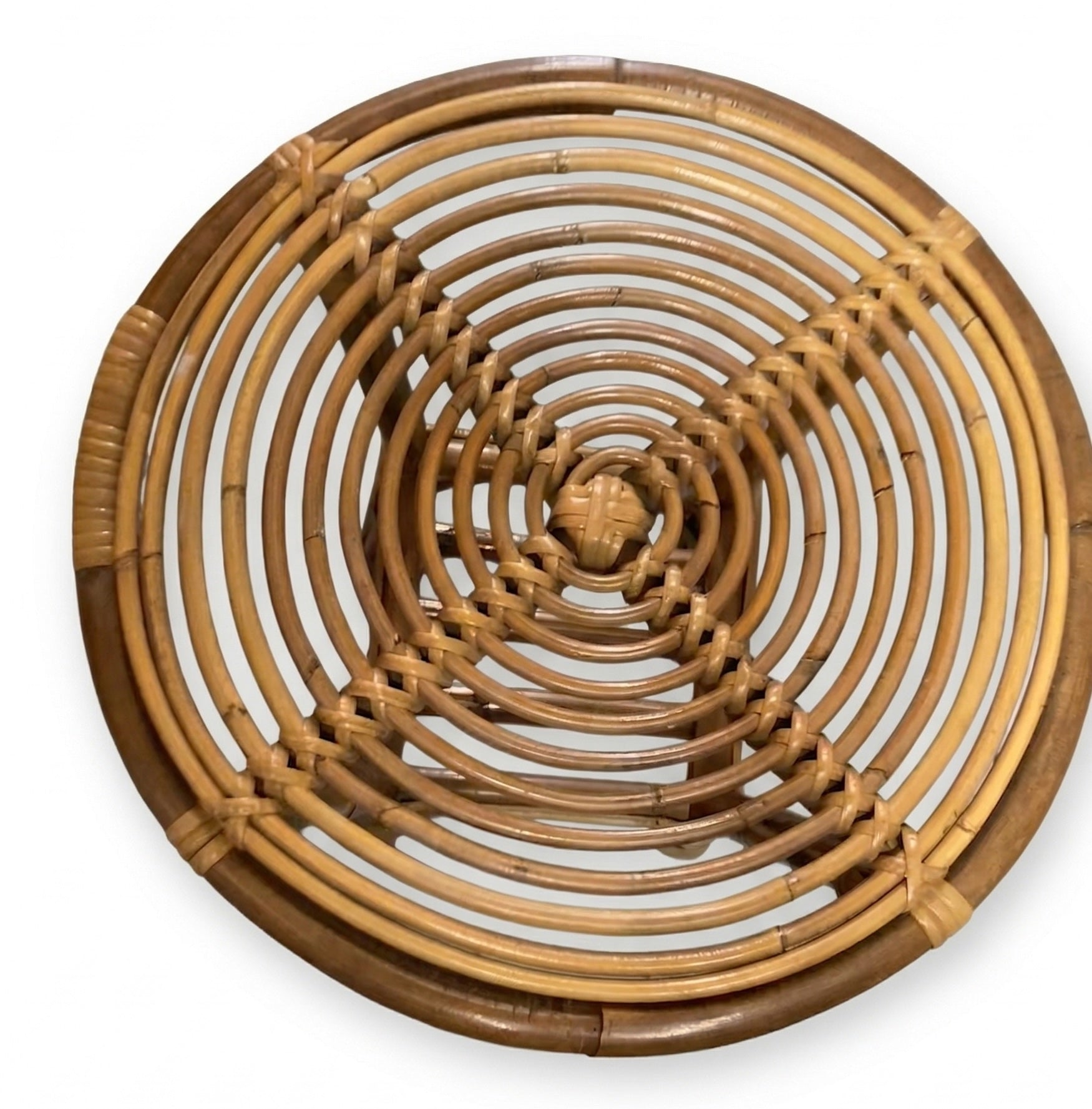 1960s Italian Rattan Side Table with Spiral Top Detail
