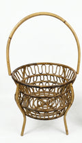 1960s Italian Rattan Basket with Looped Cane Detail and Arched Handle