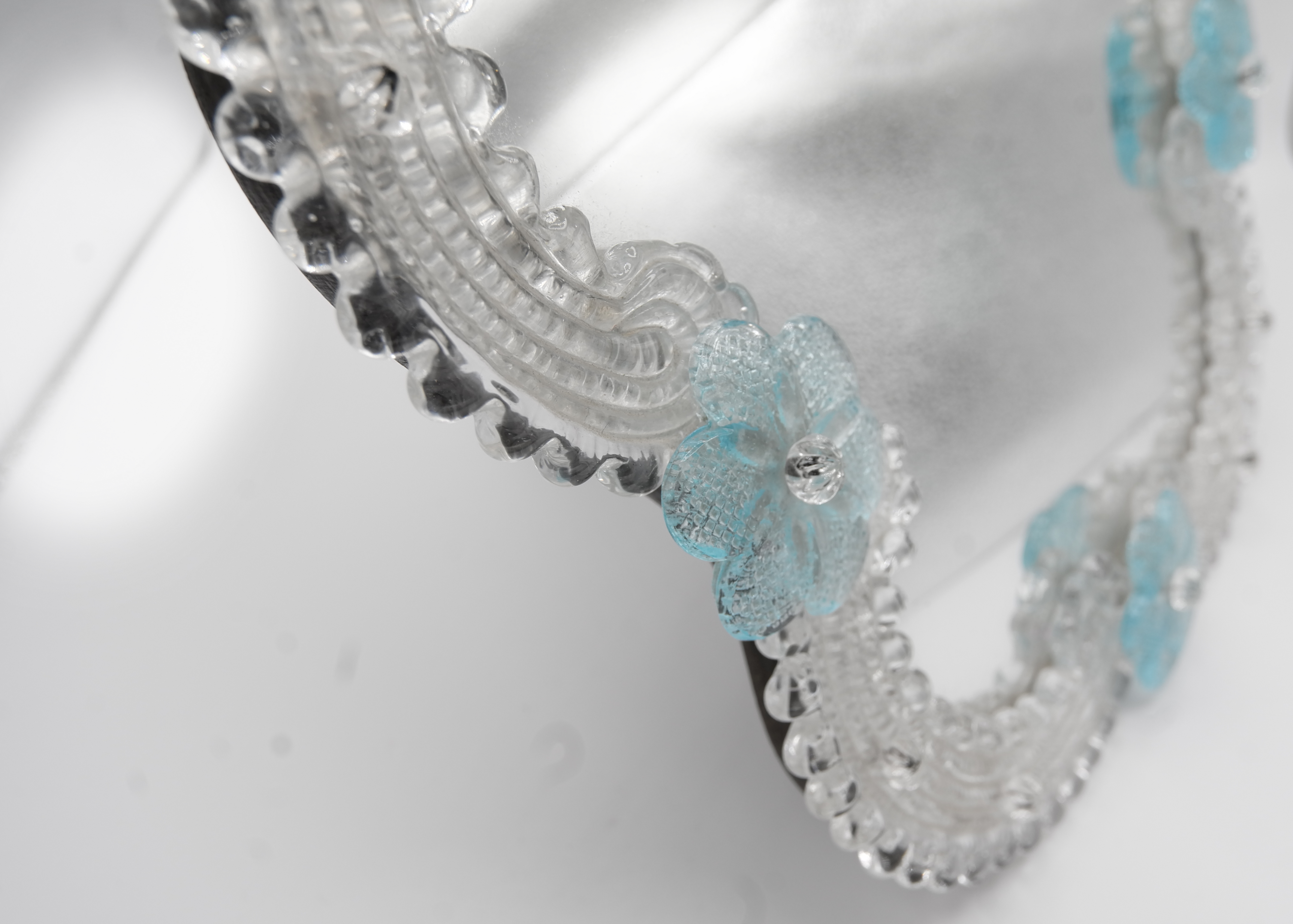 Murano Blue Glass Flowered Mirror, Italy, 1960s