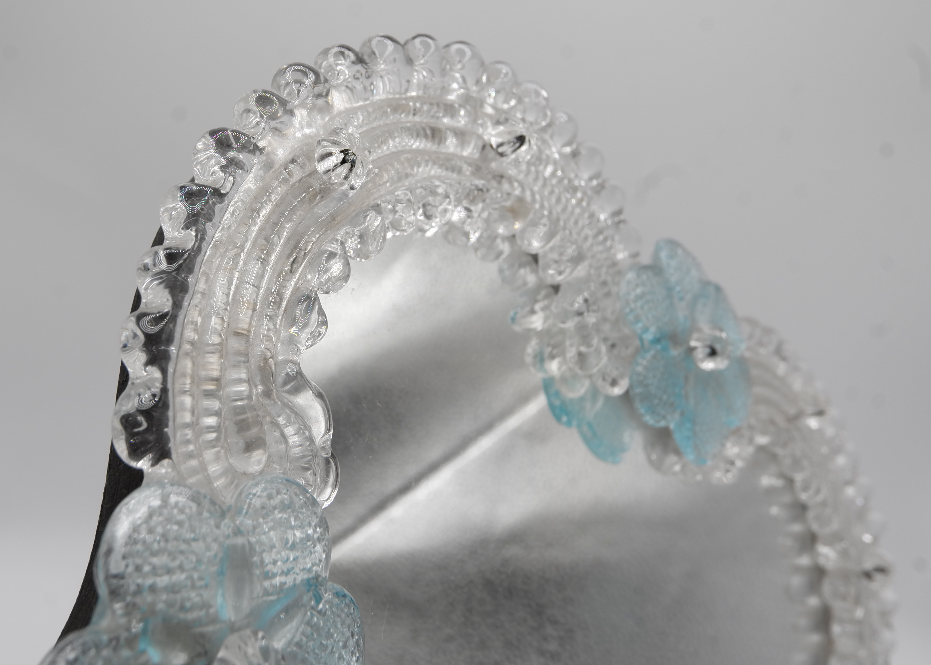 Murano Blue Glass Flowered Mirror, Italy, 1960s