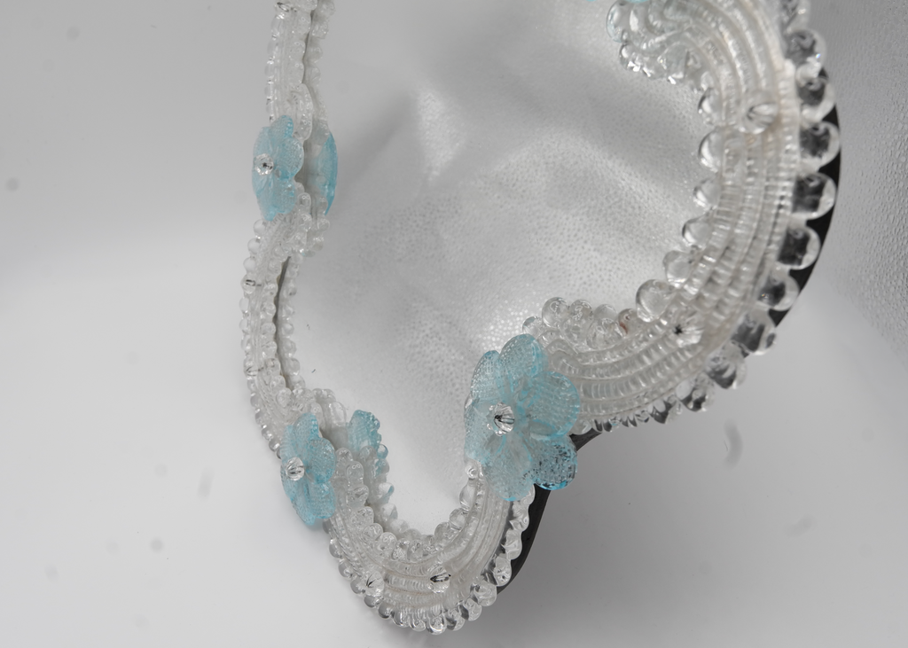 Murano Blue Glass Flowered Mirror, Italy, 1960s