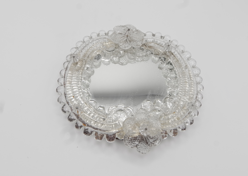 Murano Small Clear Glass Flowered Mirror, Italy, 1960s
